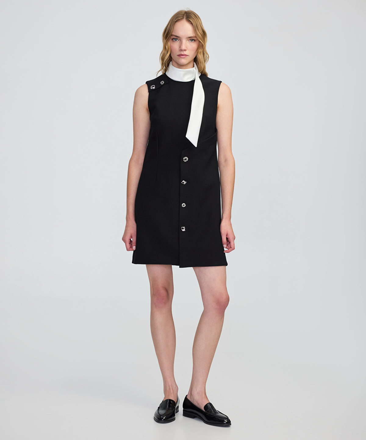 Jewel-Button Color-Block Dress