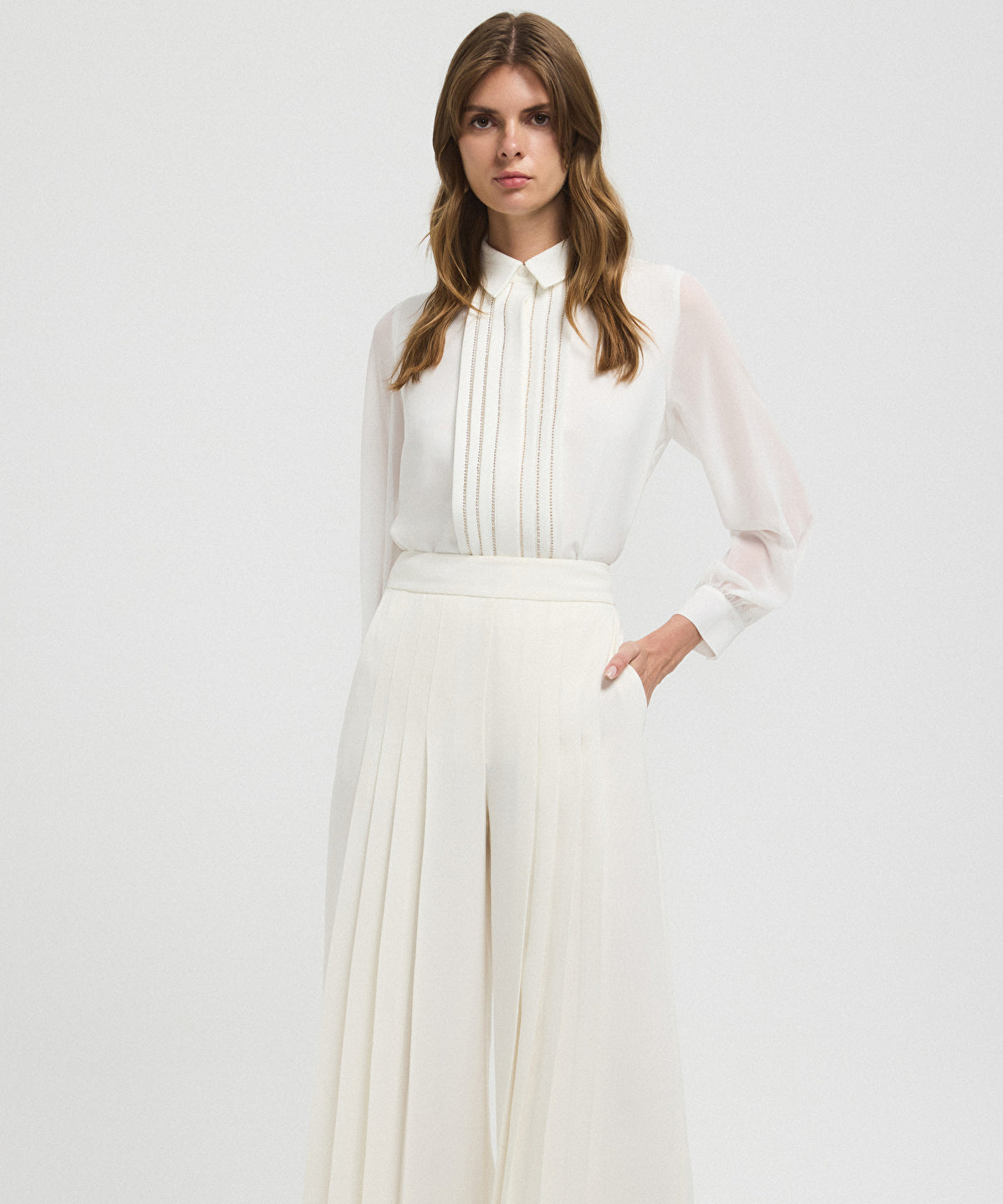Zoomed Pleated Wide-Leg Trousers