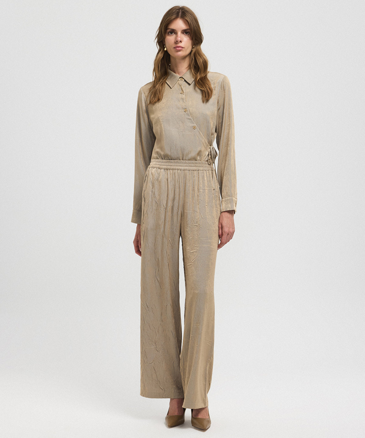 Textured Wide-Leg Trousers