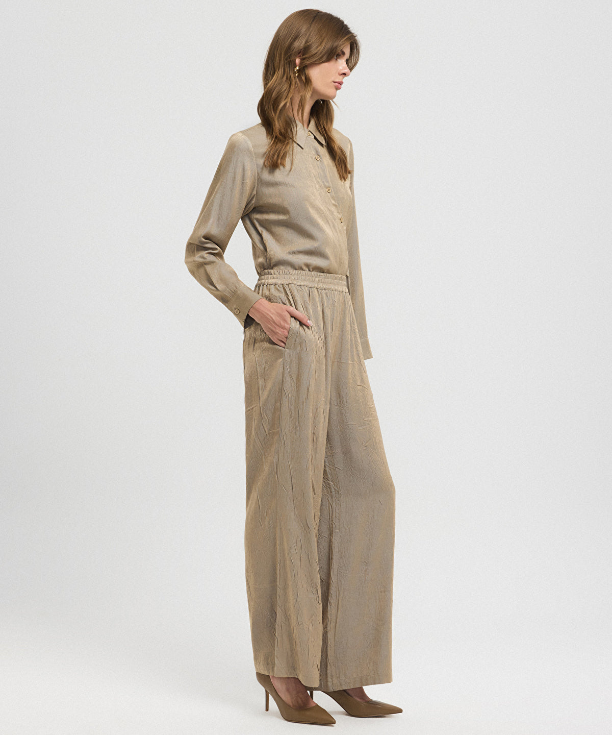 Textured Wide-Leg Trousers