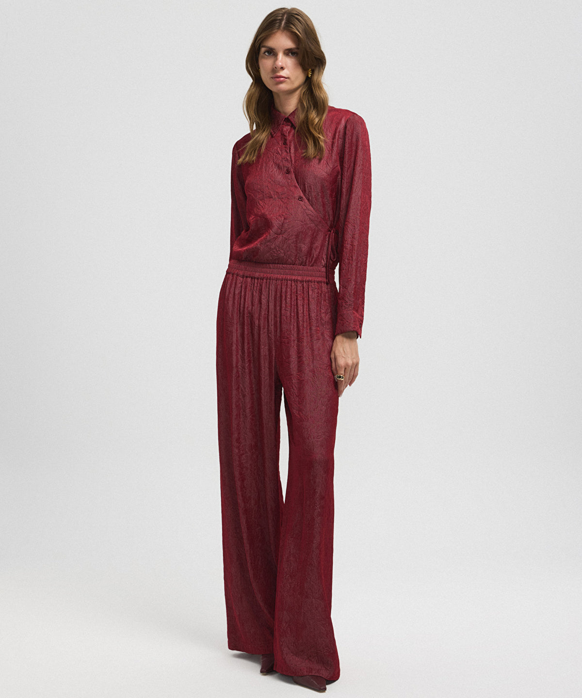 Textured Wide-Leg Trousers