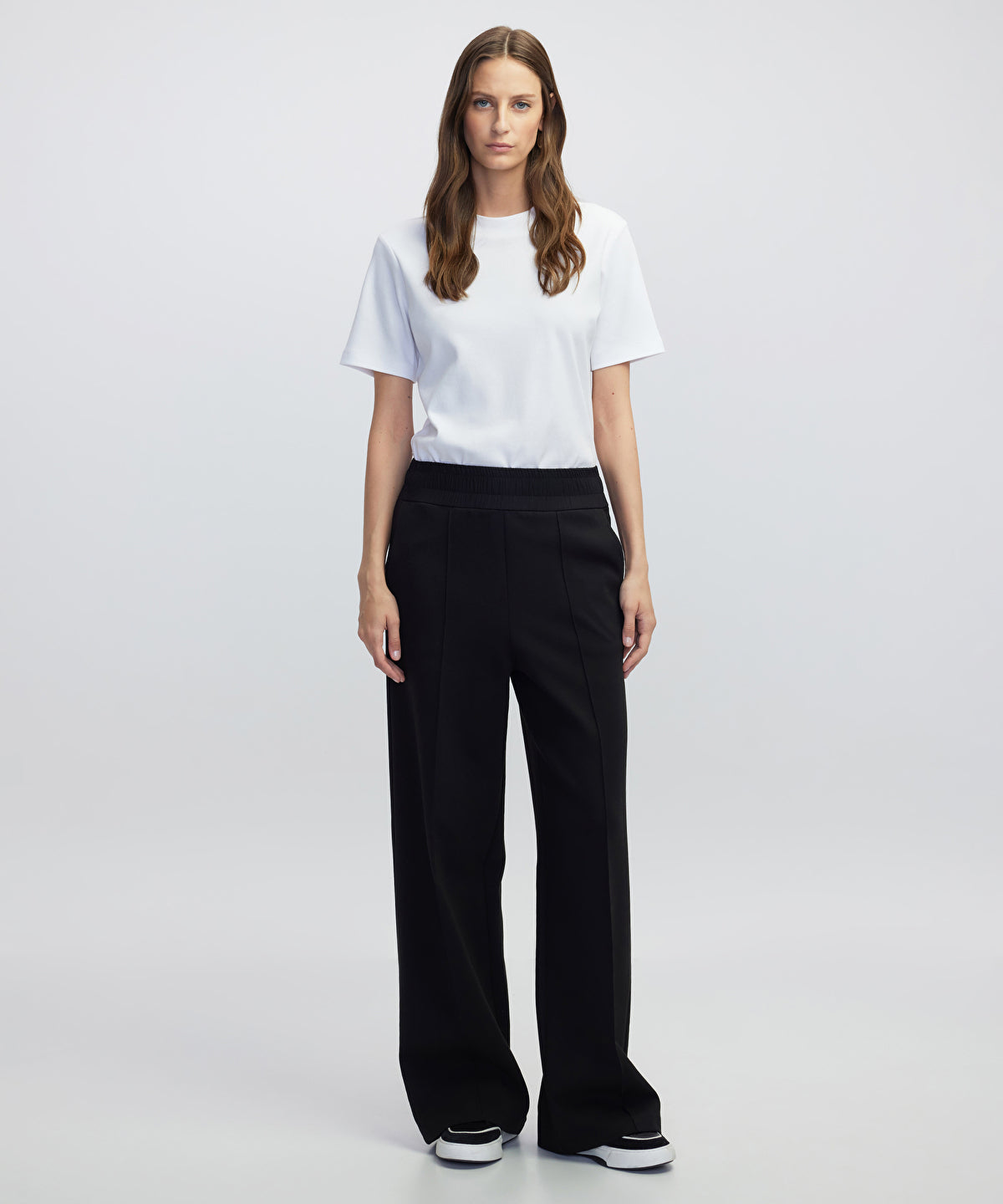 Elastic Waist Wide-Leg Trousers