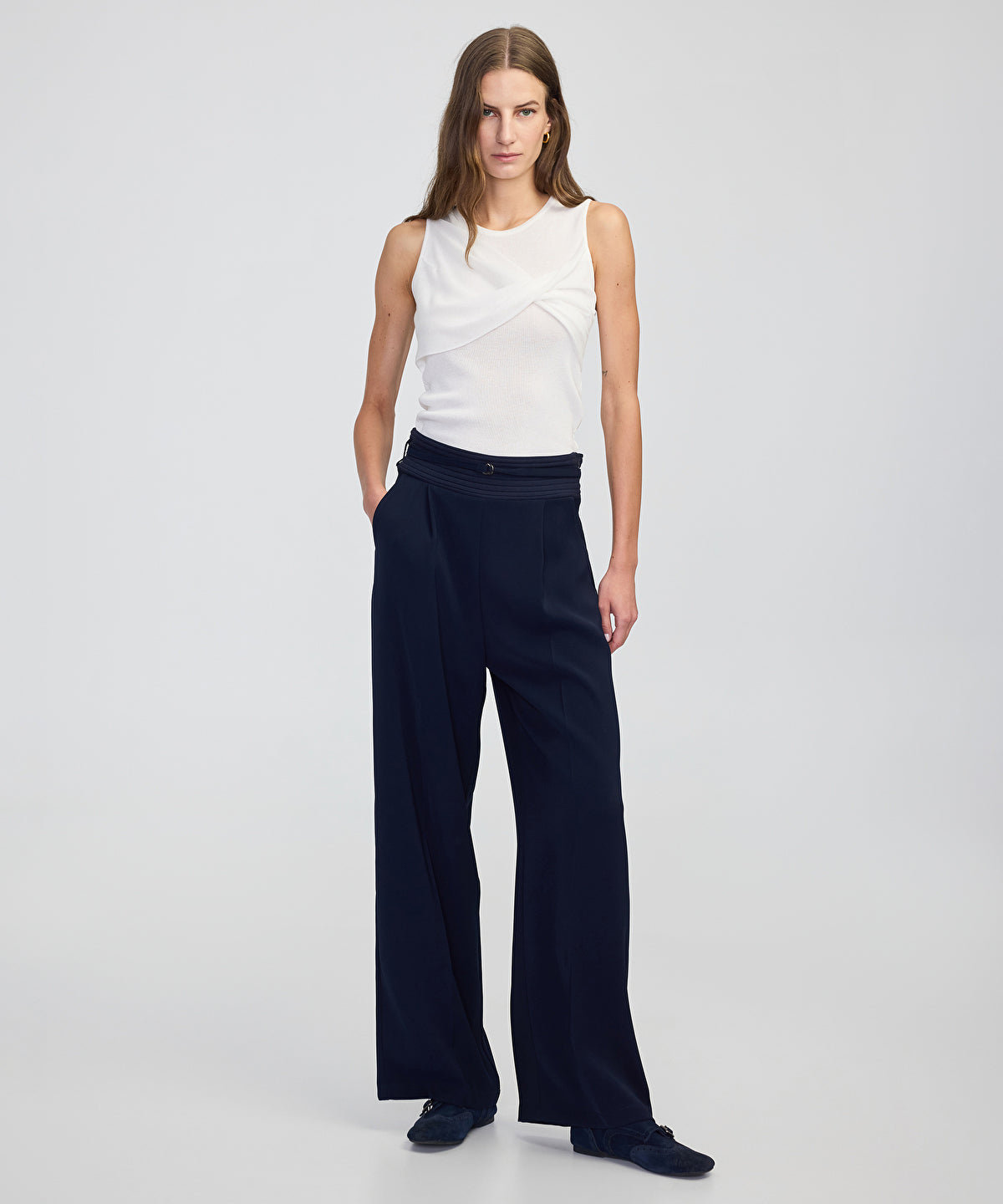 Mixed Wide-Leg Trousers with Belt