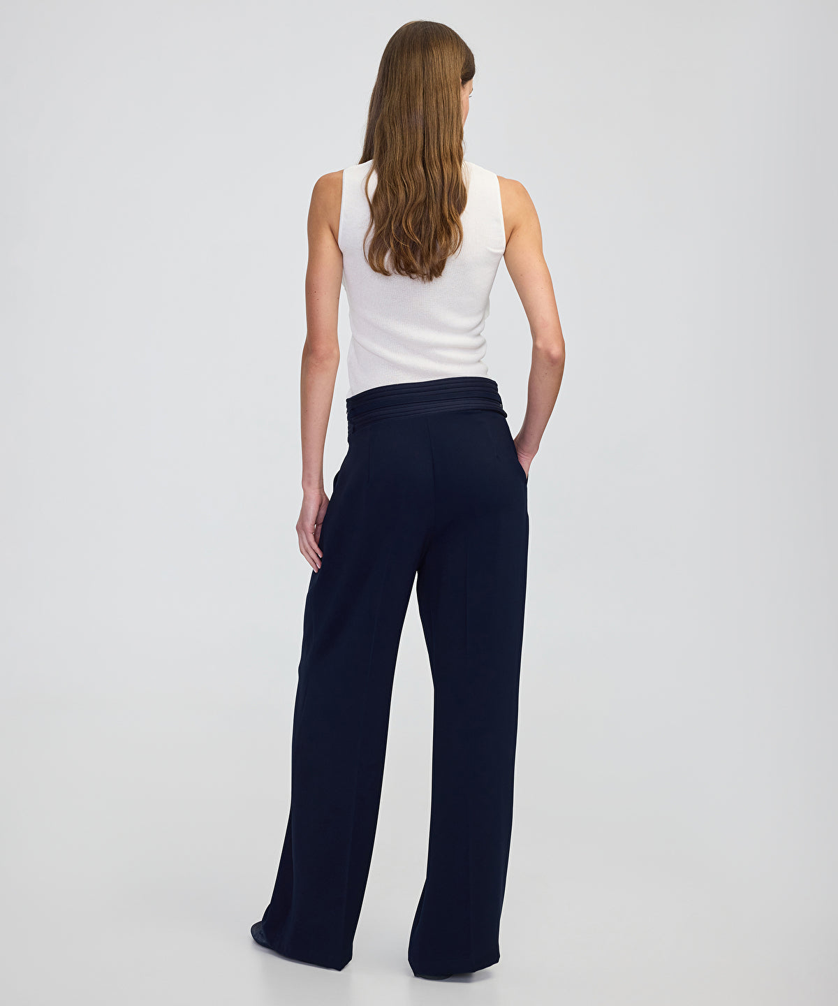 Mixed Wide-Leg Trousers with Belt