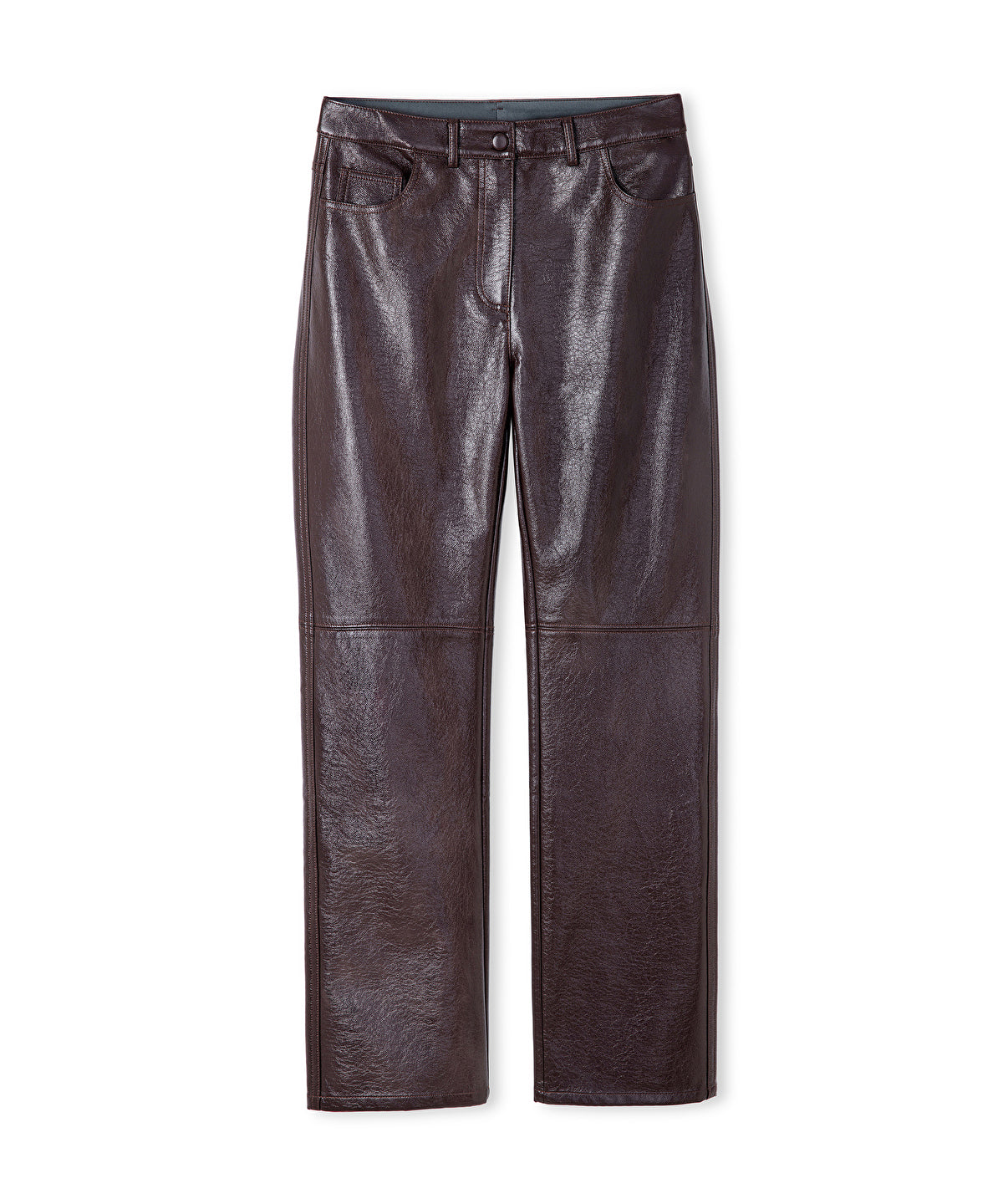 Faux Patent Leather Straight-Leg Trousers
