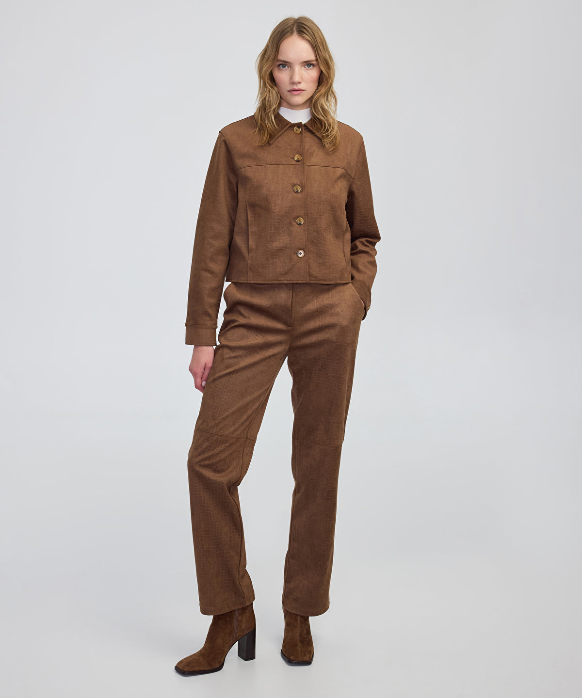 Croc-Effect Straight-Leg Trousers