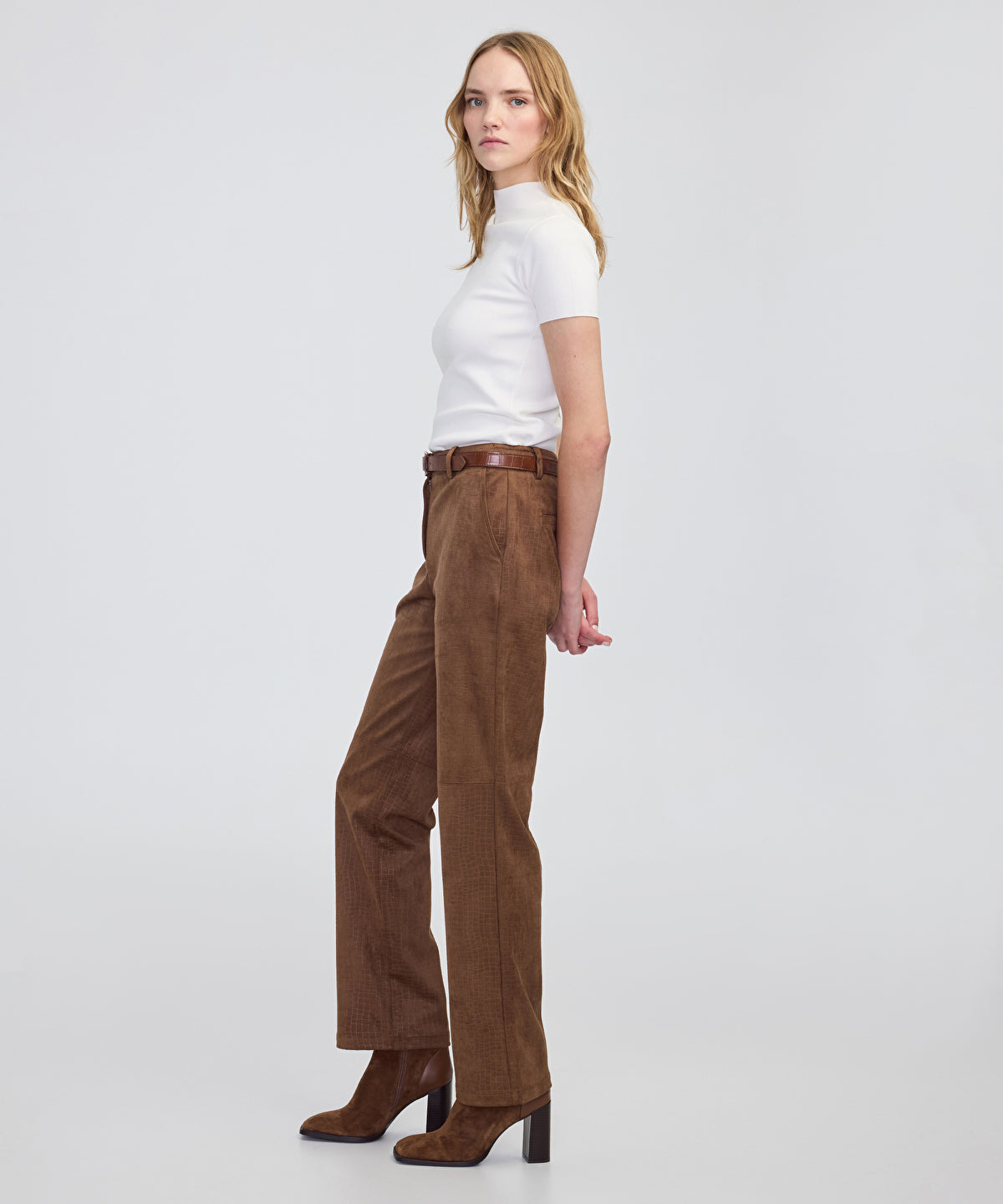 Croc-Effect Straight-Leg Trousers