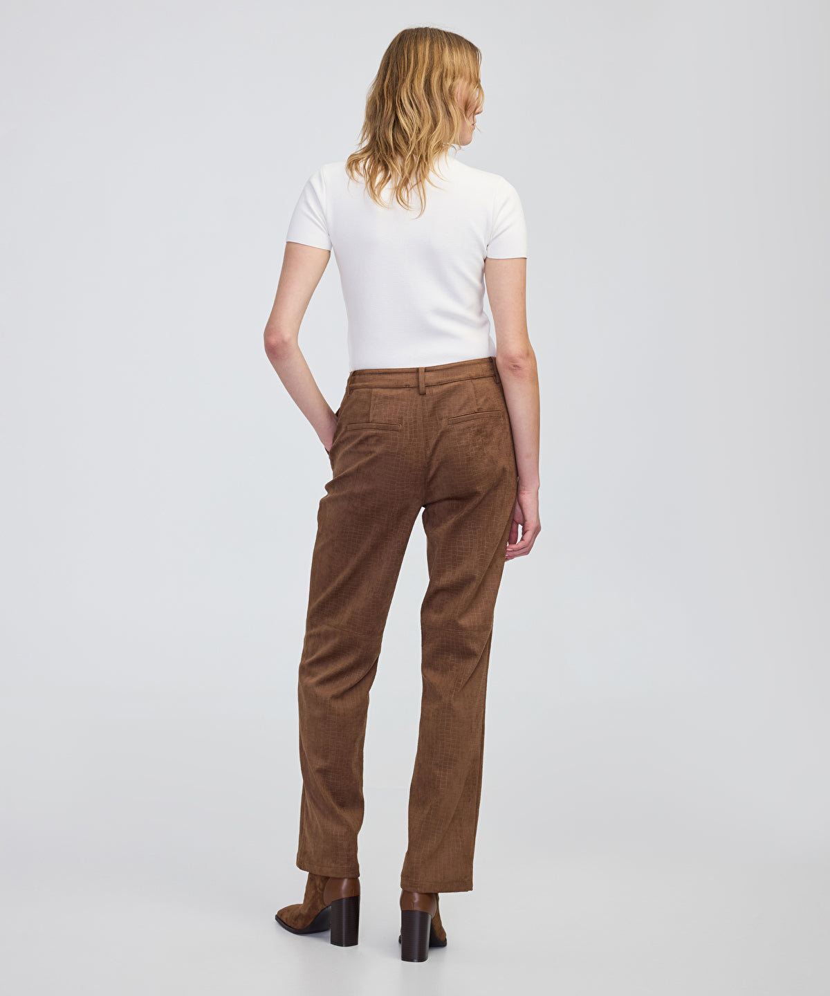 Croc-Effect Straight-Leg Trousers