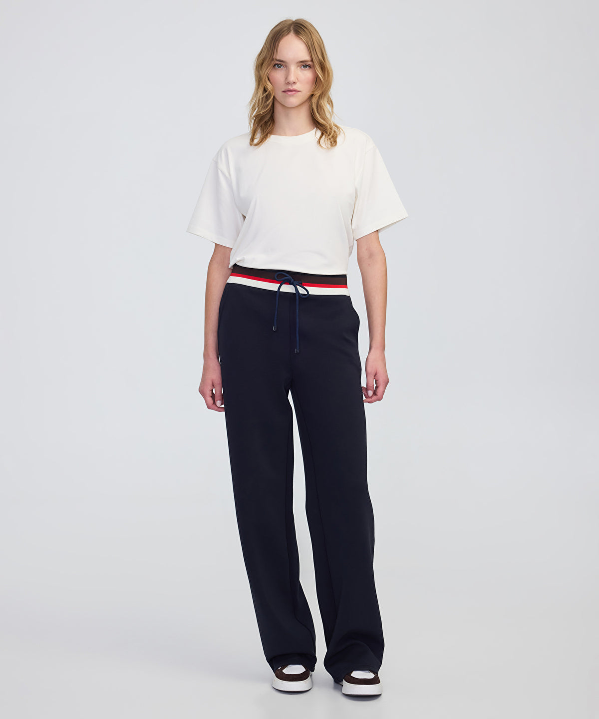 Contrast Waist Wide-Leg Trousers