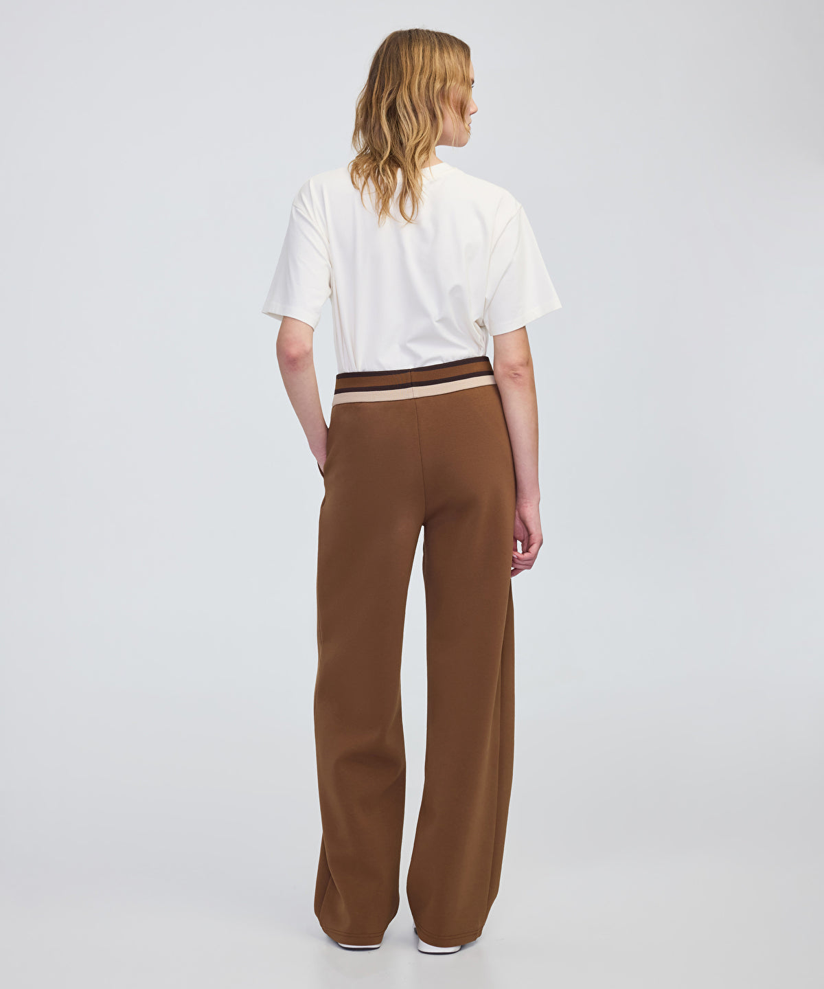 Contrast Waist Wide-Leg Trousers