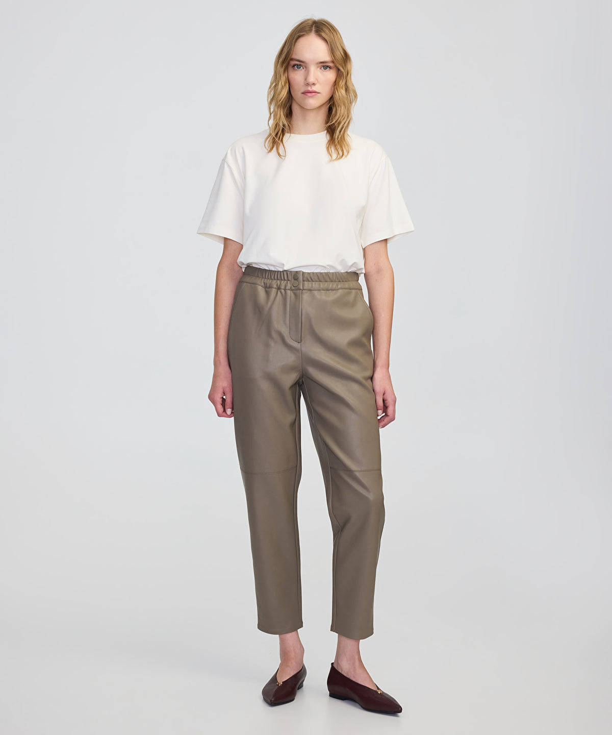 Leather-Effect Carrot-Fit Trousers