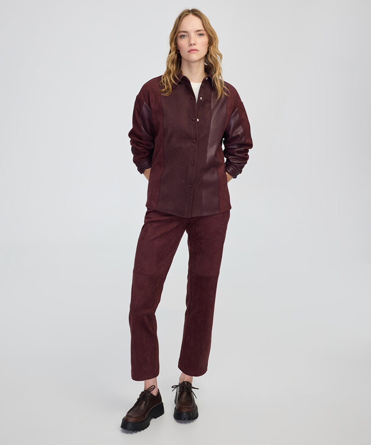 Suede-Effect Straight-Leg Trousers