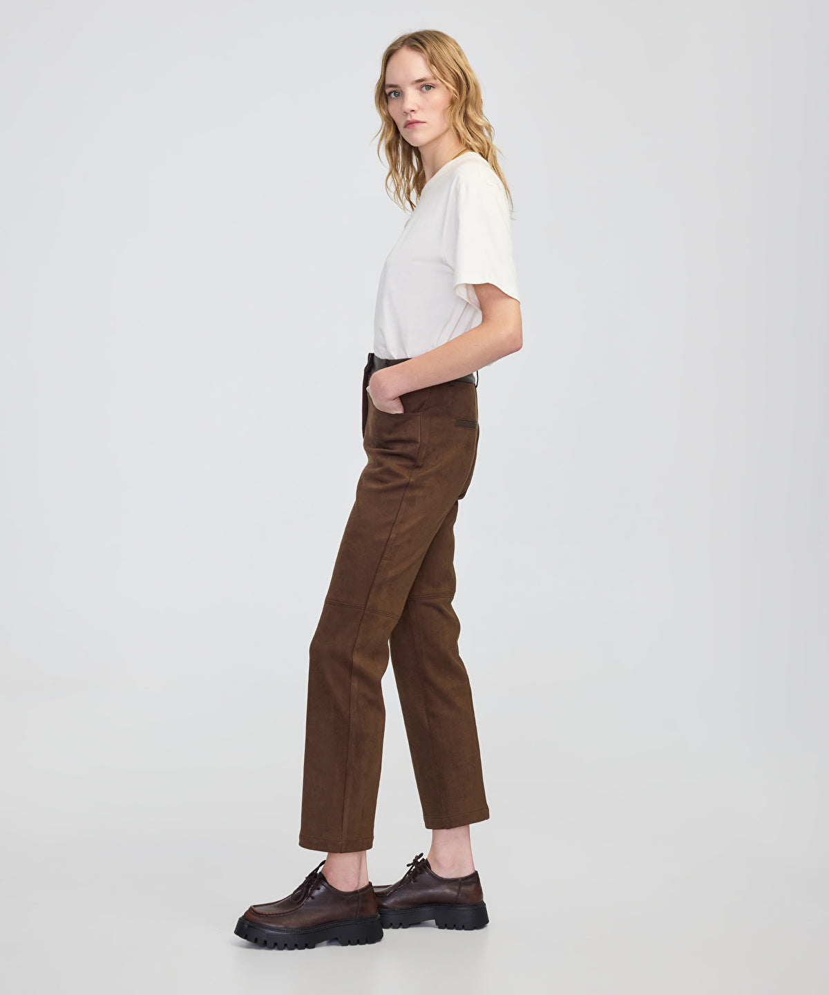 Suede-Effect Straight-Leg Trousers