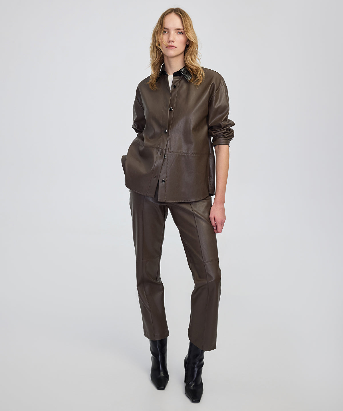 Leather-Effect Straight-Leg Trousers