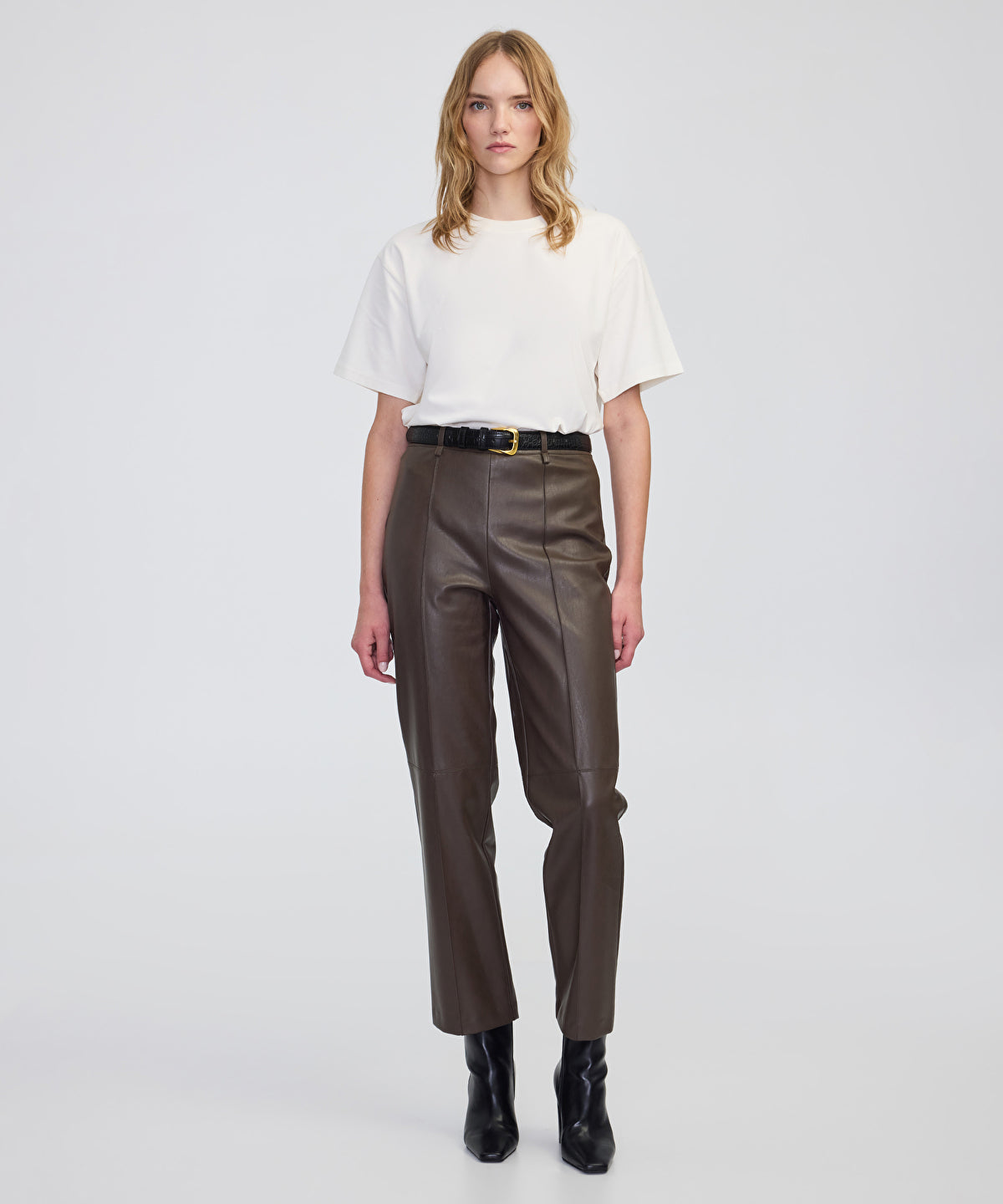 Leather-Effect Straight-Leg Trousers