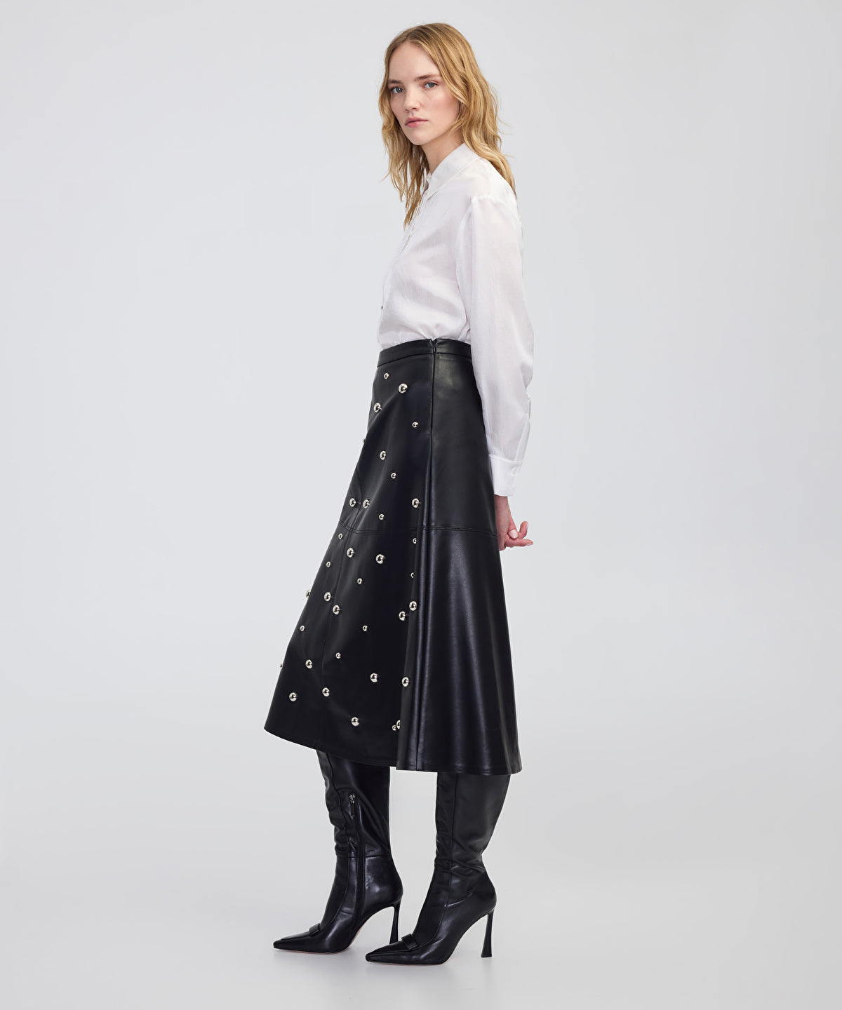 Stud-Embellished Faux-Leather Skirt