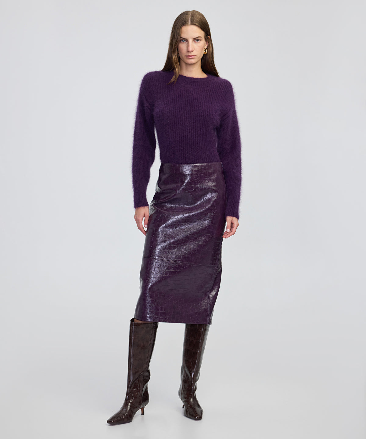 Croc-Effect Midi Skirt