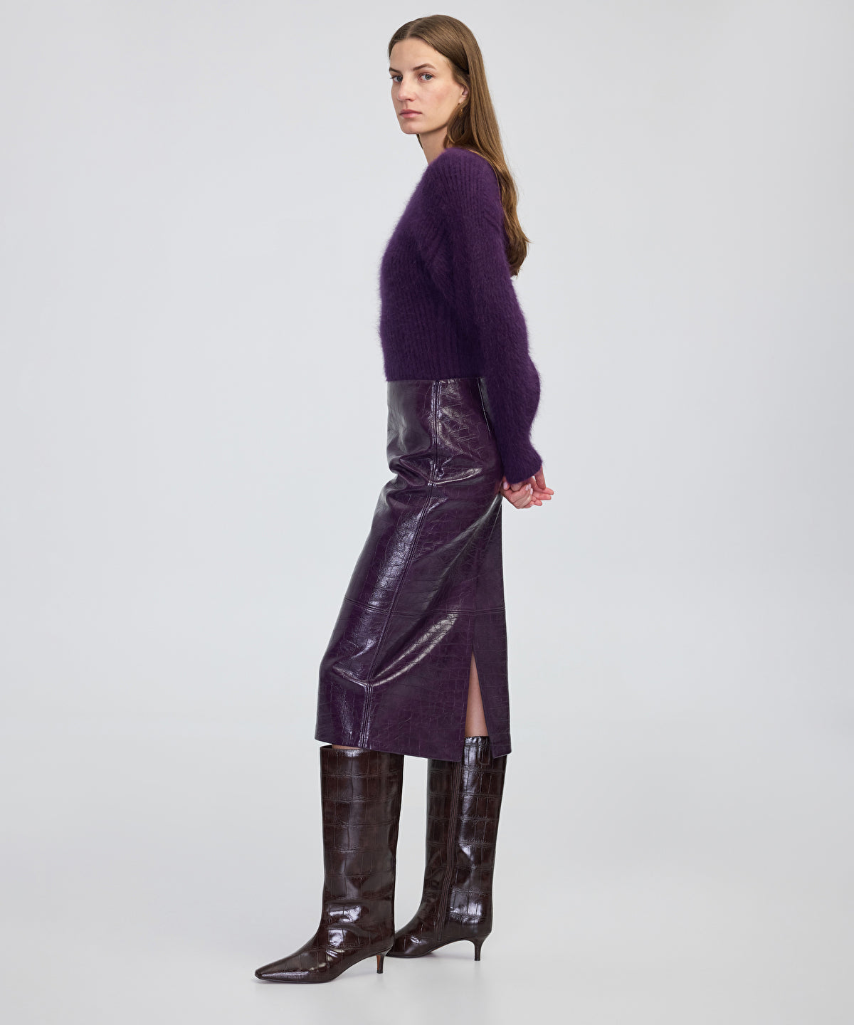 Croc-Effect Midi Skirt