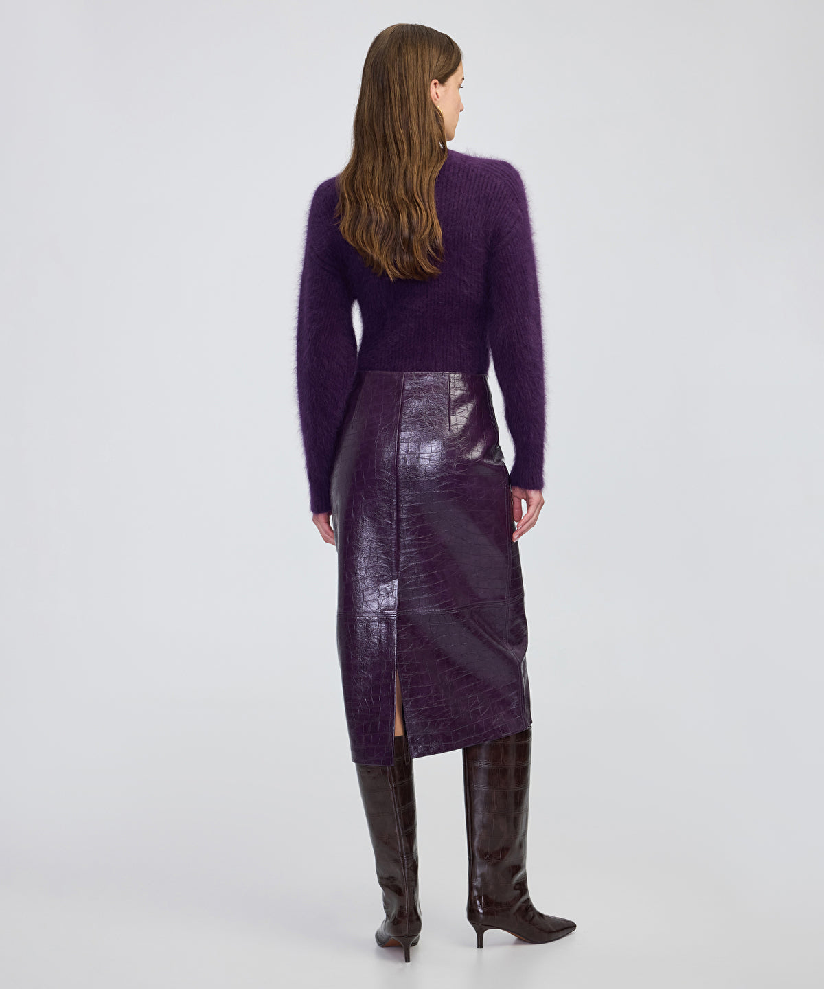 Croc-Effect Midi Skirt