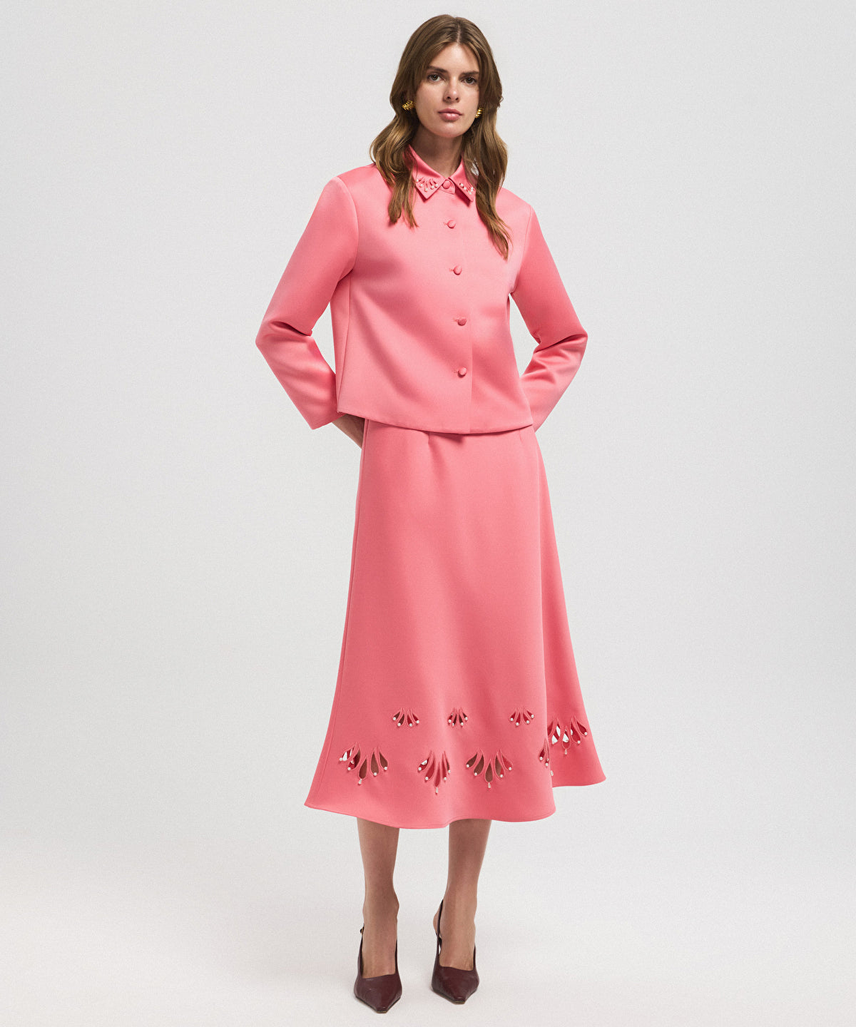 Cutout Jacket with Faux Pearl