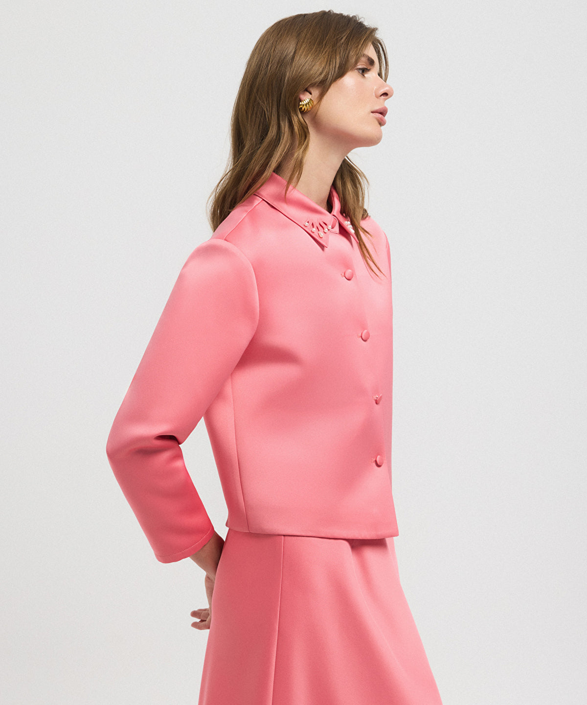 Cutout Jacket with Faux Pearl