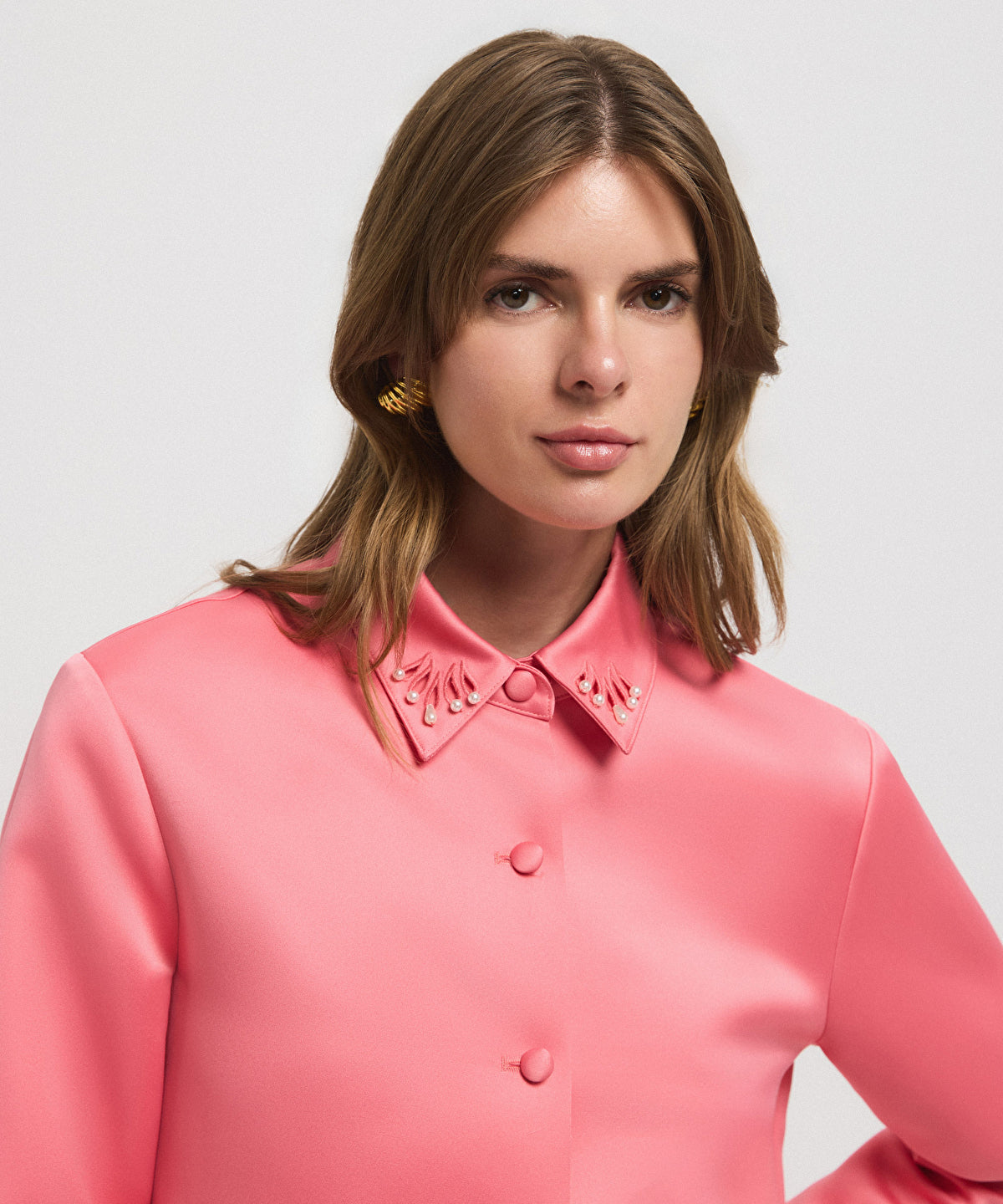 Cutout Jacket with Faux Pearl