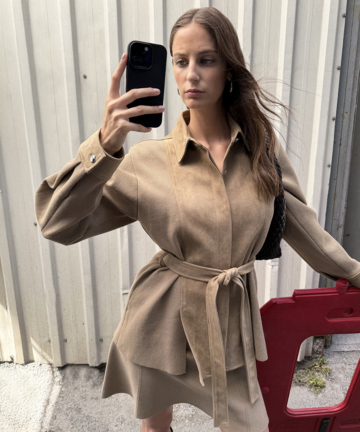 Mixed Media Belted Jacket