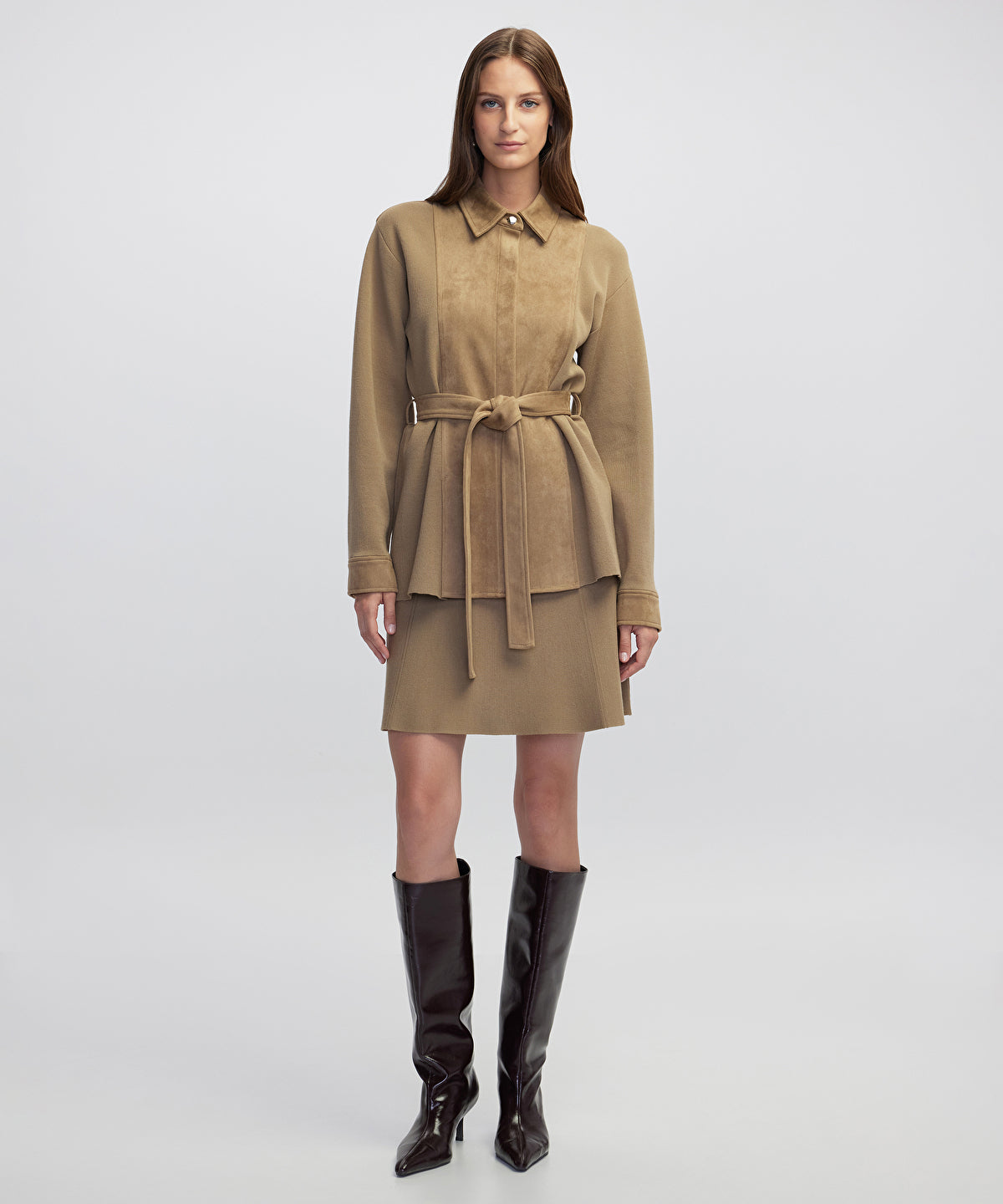 Mixed Media Belted Jacket