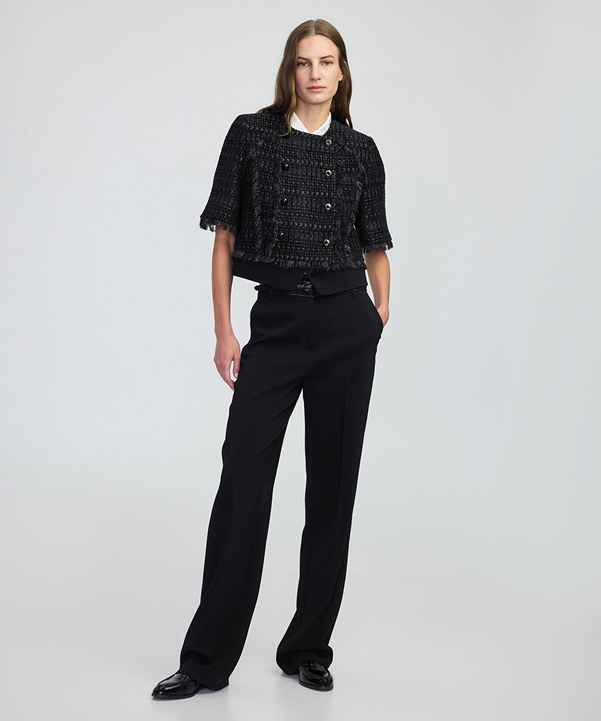 Fringe-Trim Textured Jacket