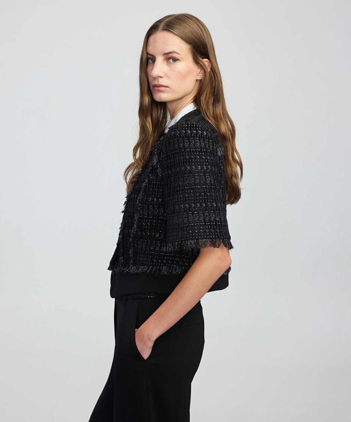 Fringe-Trim Textured Jacket