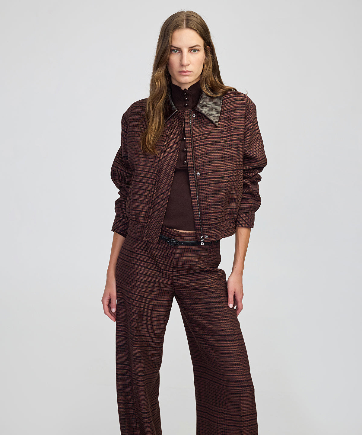 Contrast Collar Checked Jacket