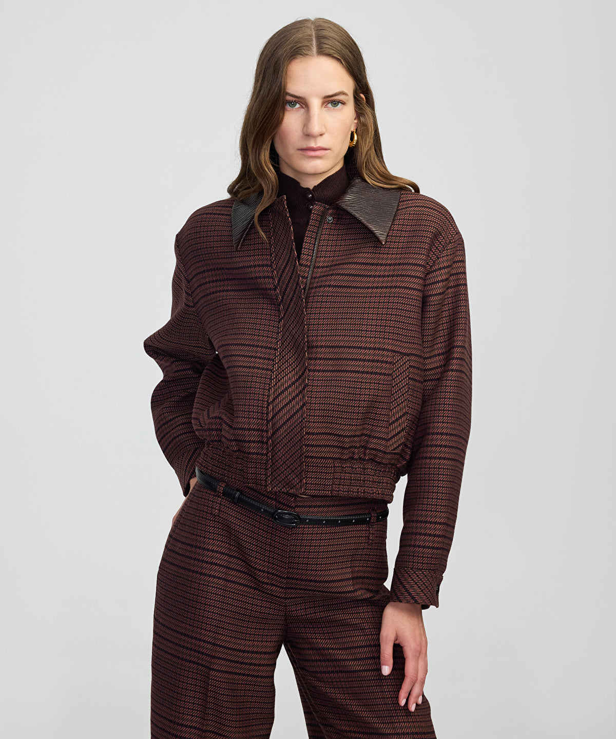 Contrast Collar Checked Jacket