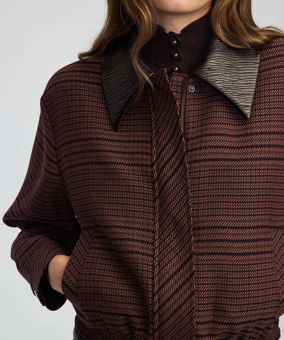 Contrast Collar Checked Jacket
