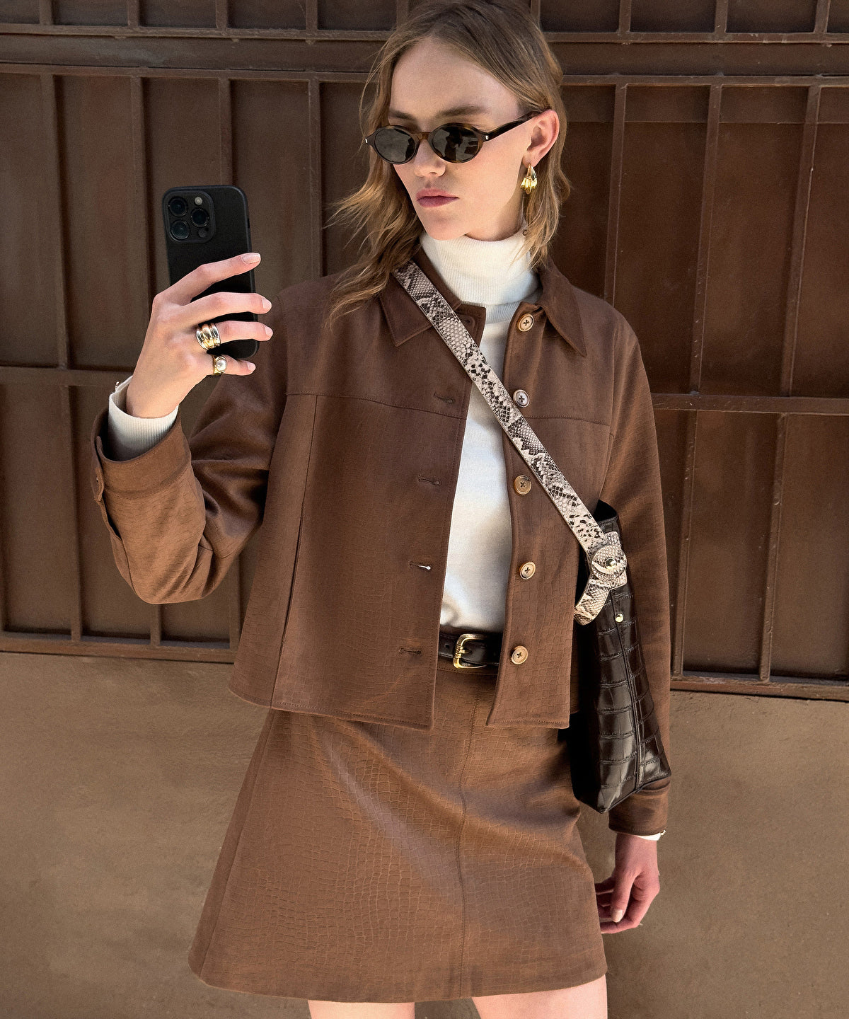 Croc-Effect Faux Suede Jacket