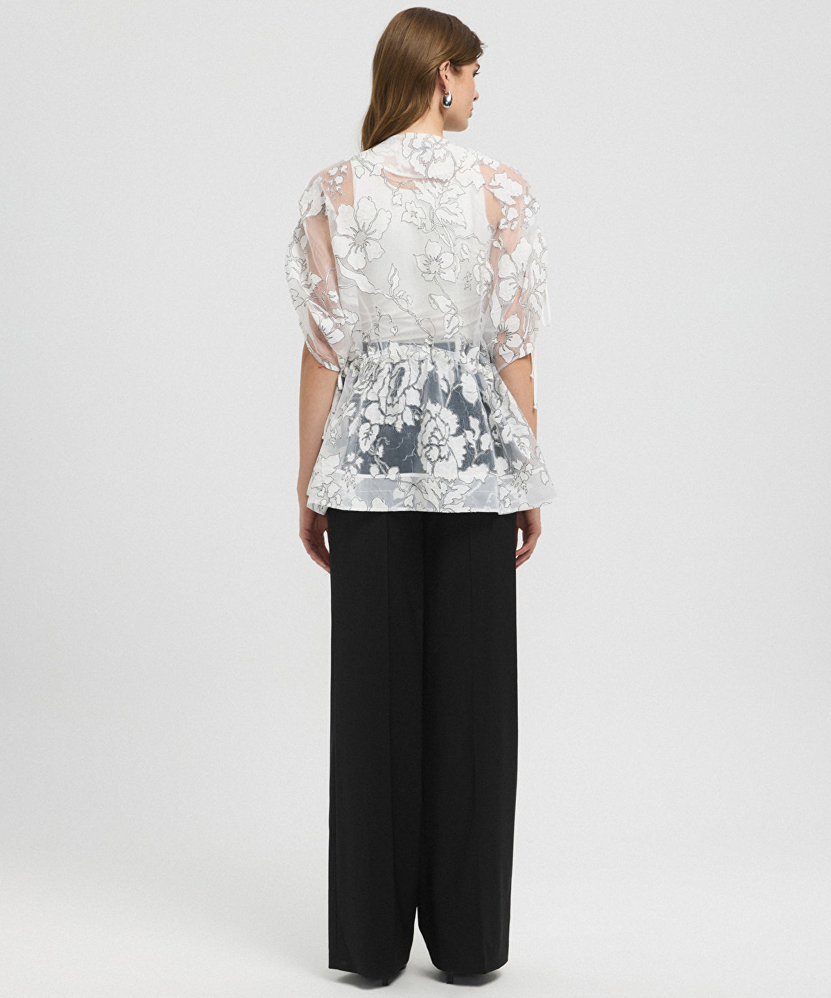 Jacquard Blouse with Puff Sleeves