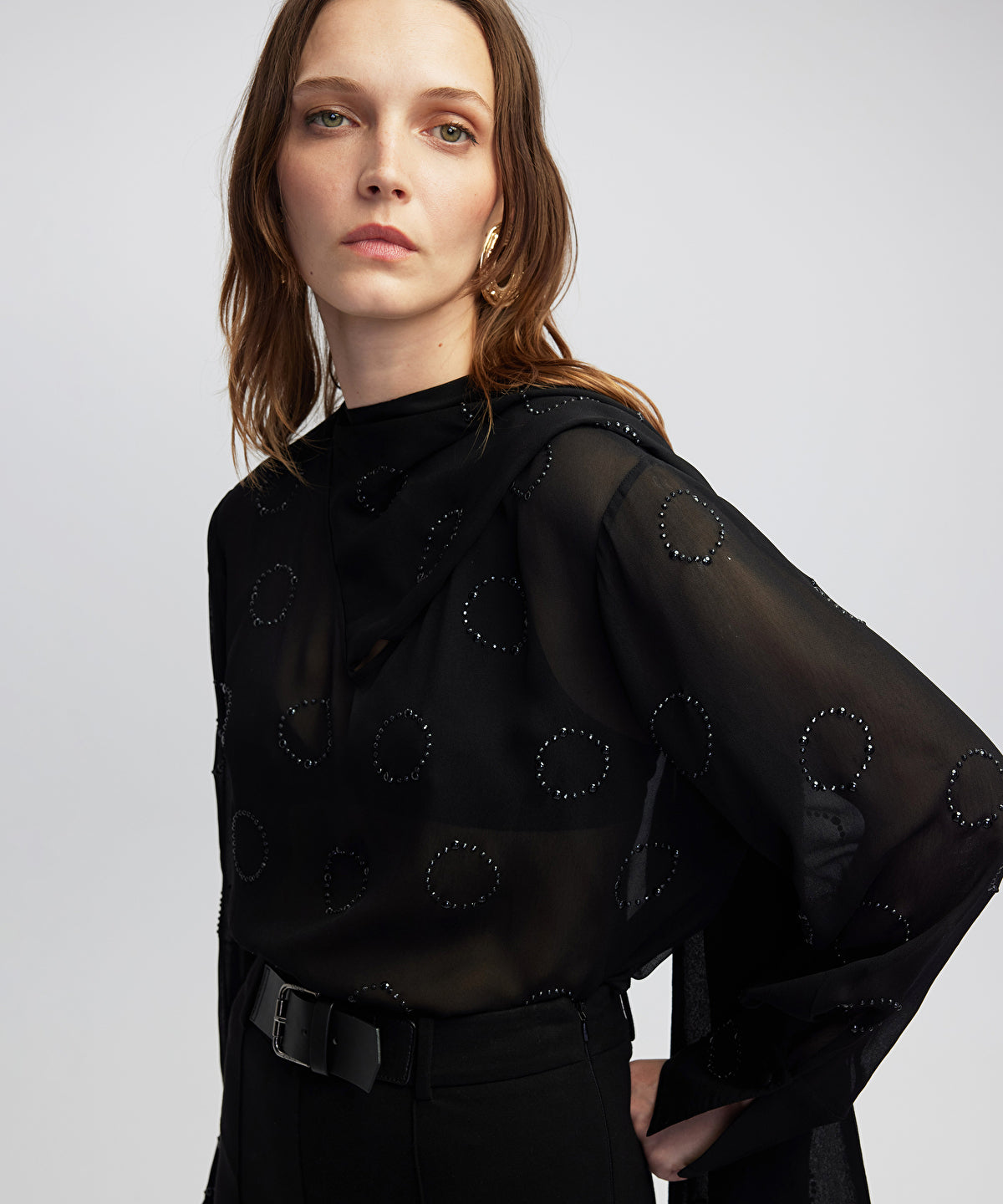 Rhinestone Chiffon Blouse