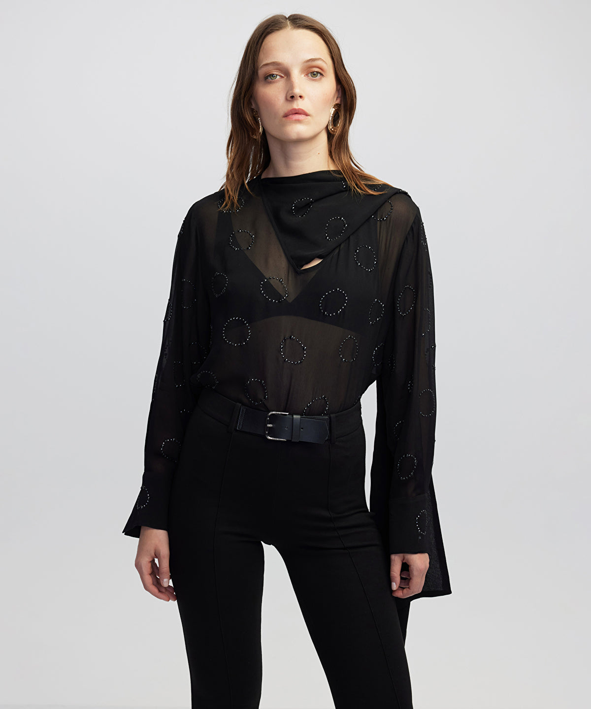 Rhinestone Chiffon Blouse