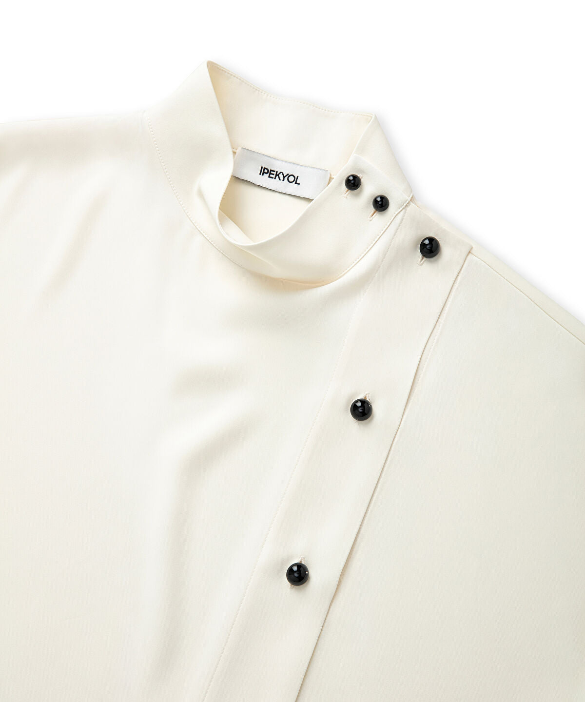 High-Neck Blouse with Contrast Buttons