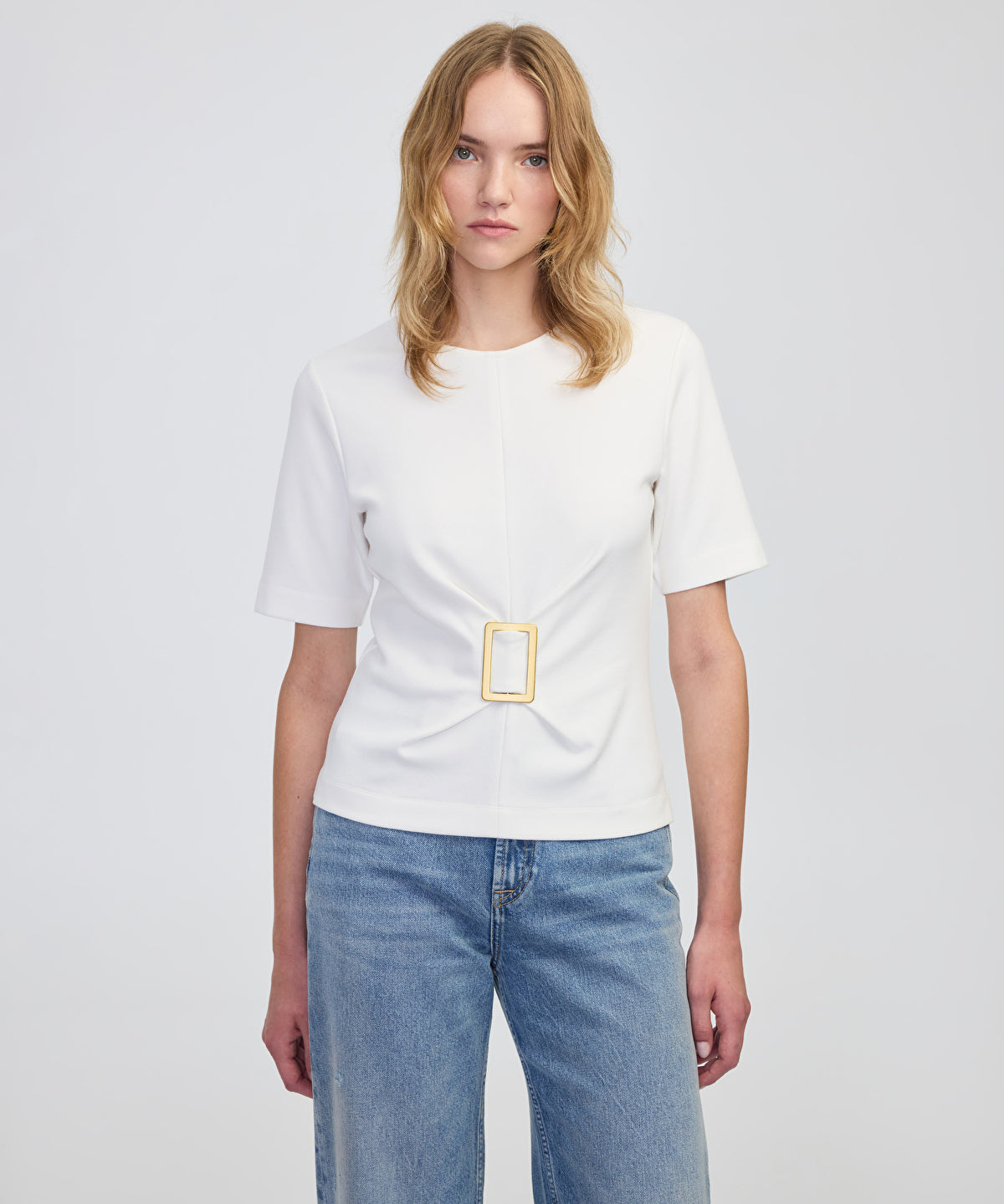 Short Sleeve Blouse with Buckle
