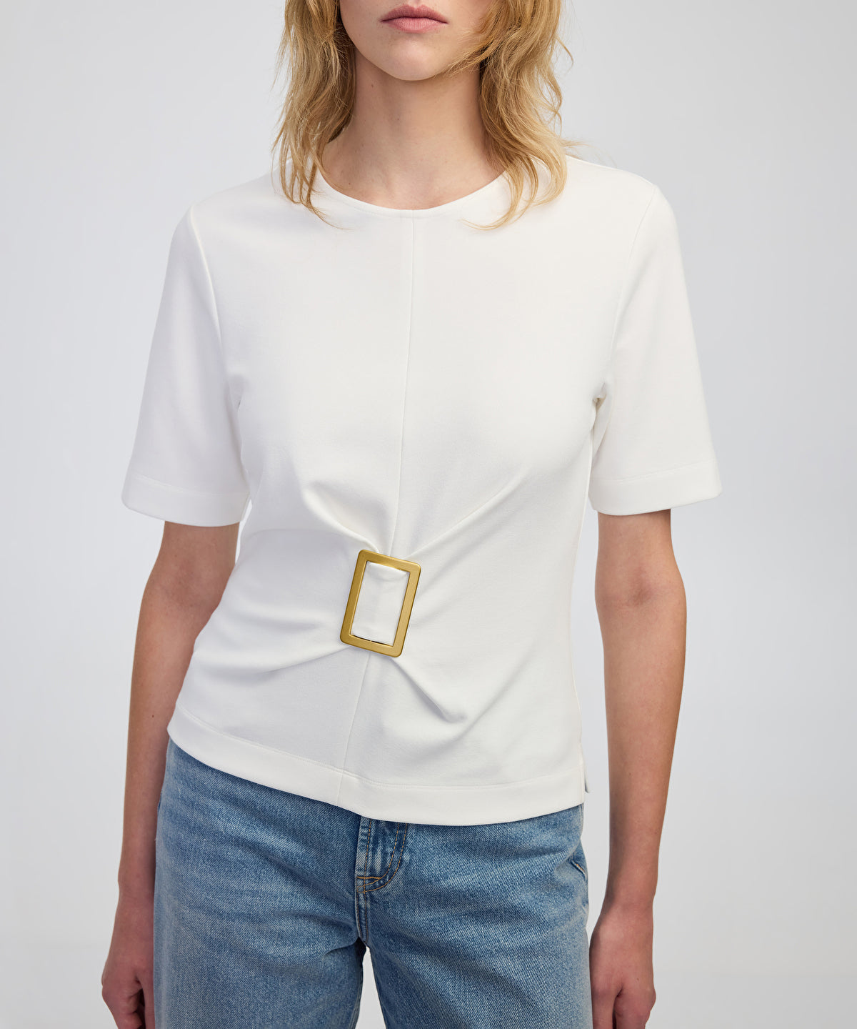 Short Sleeve Blouse with Buckle
