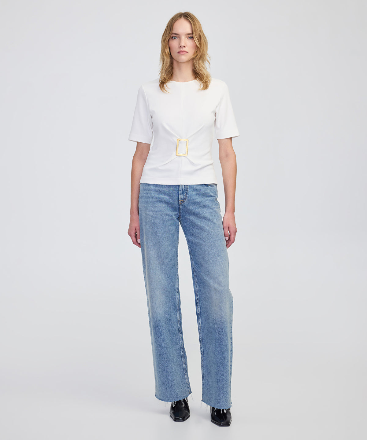 Short Sleeve Blouse with Buckle