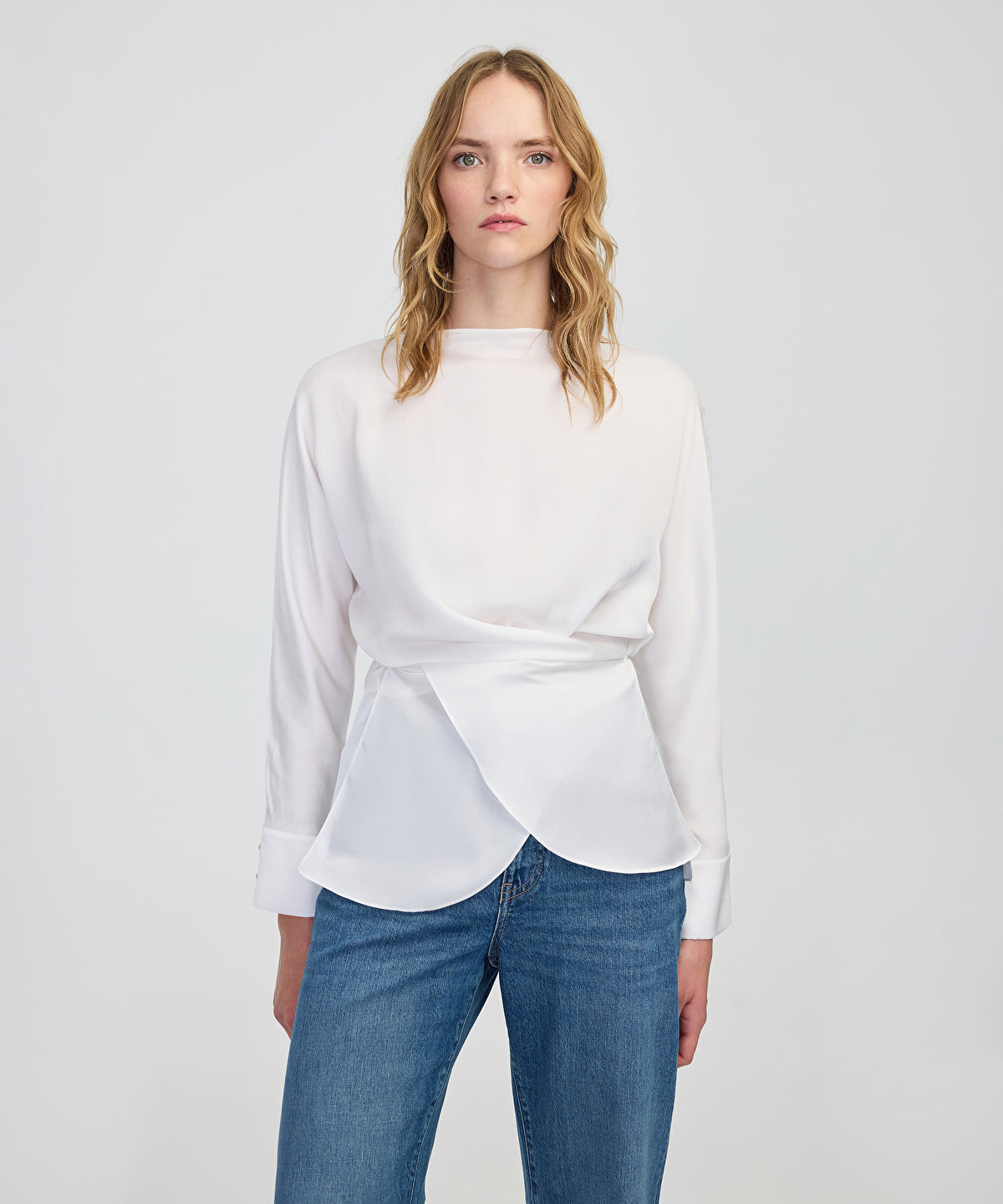 Satin-Effect Wrap Blouse