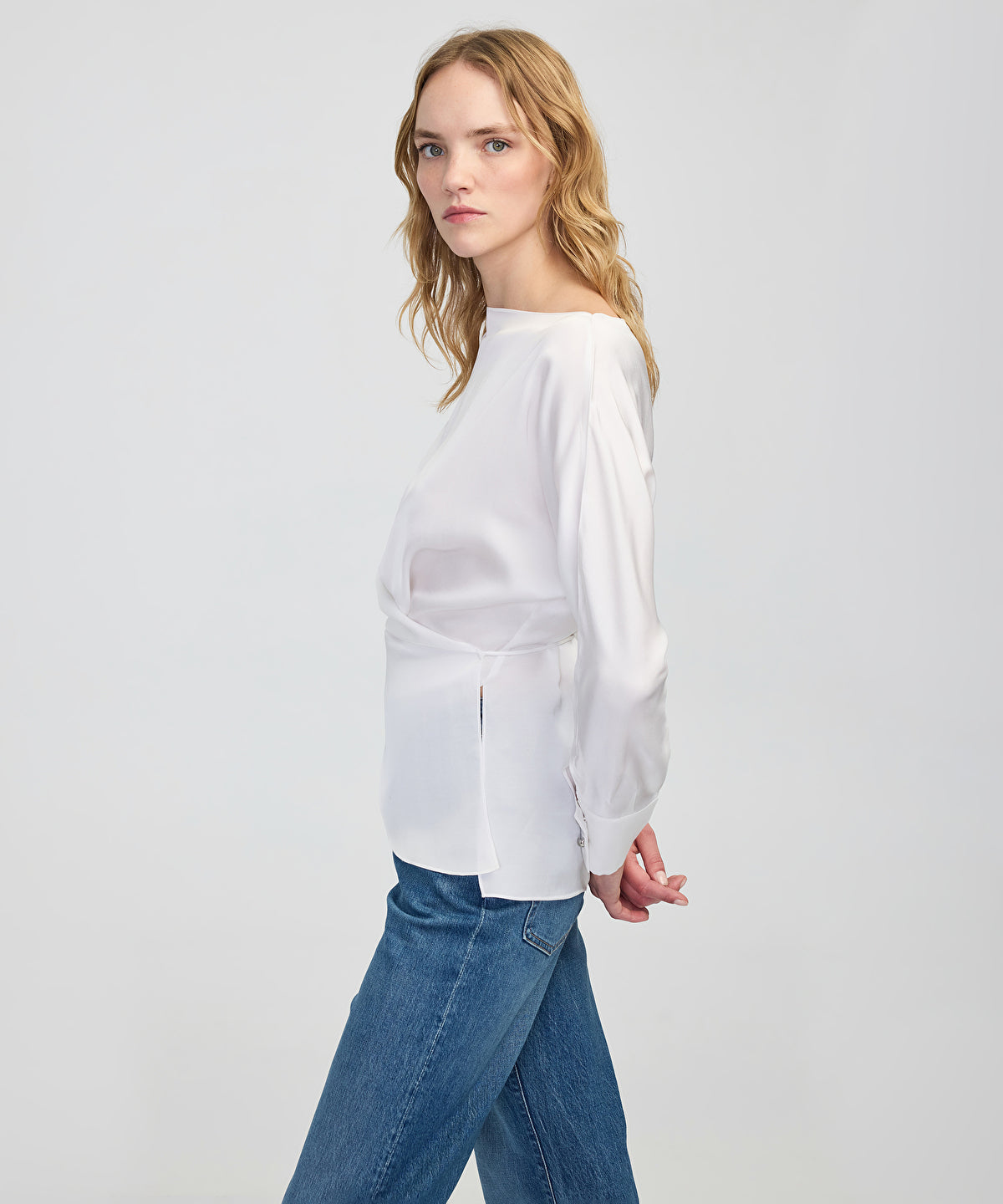 Satin-Effect Wrap Blouse