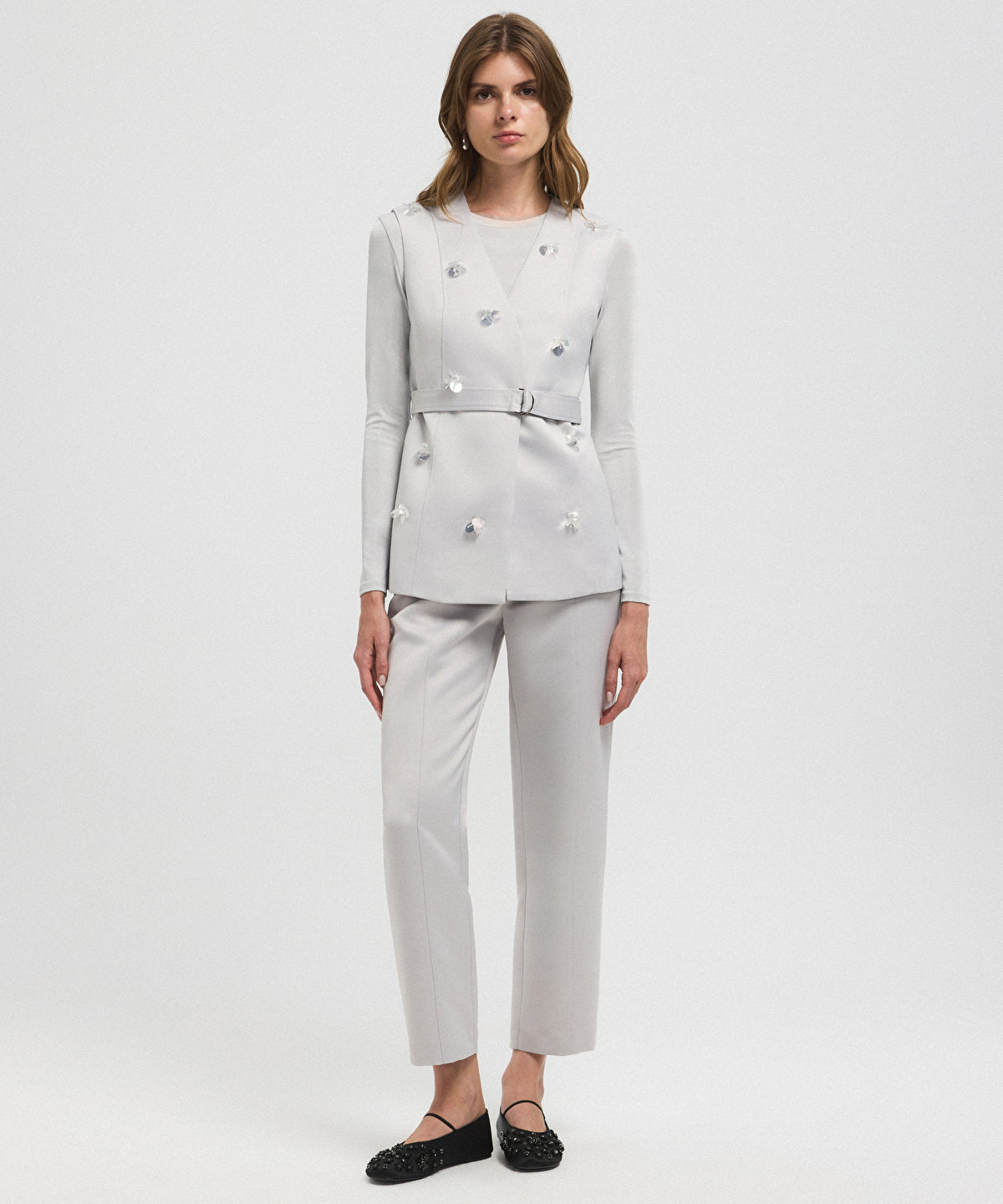 Zoomed Embroidered Belted Vest
