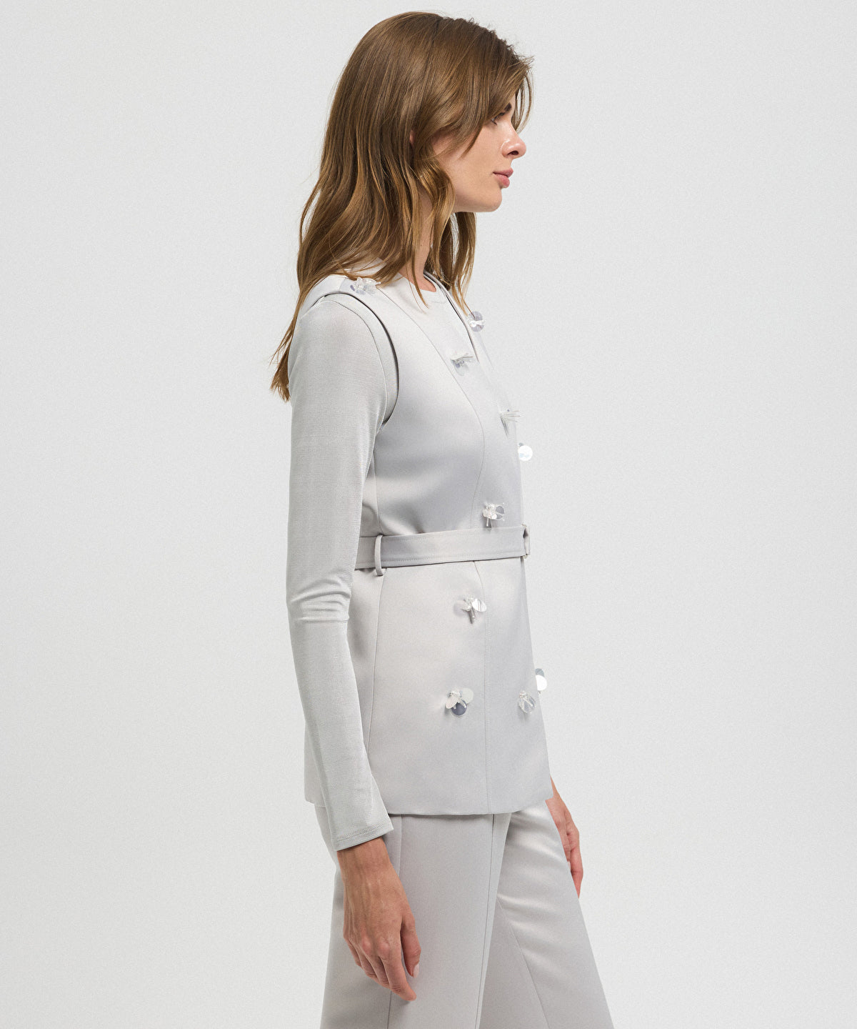 Zoomed Embroidered Belted Vest