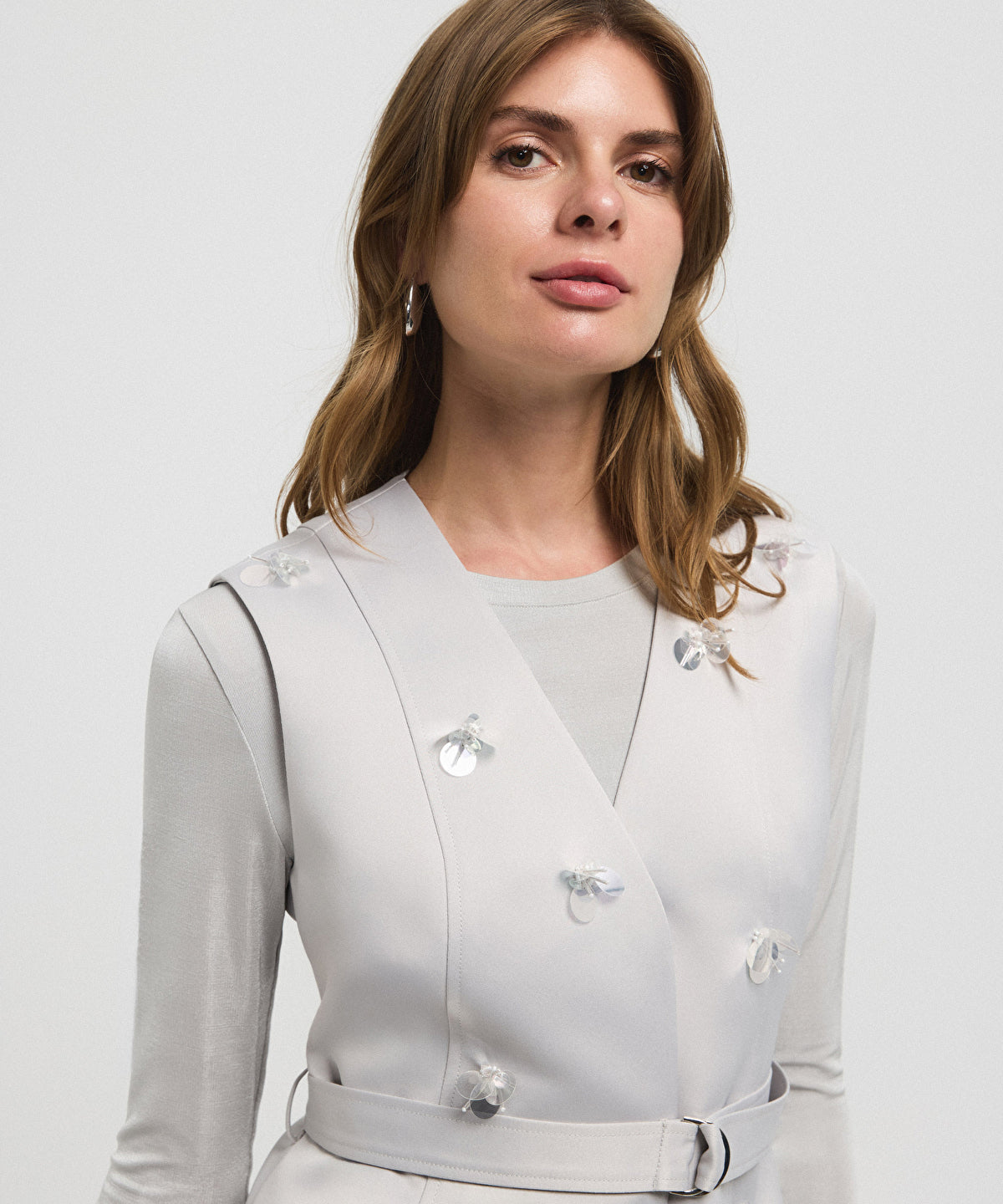 Zoomed Embroidered Belted Vest