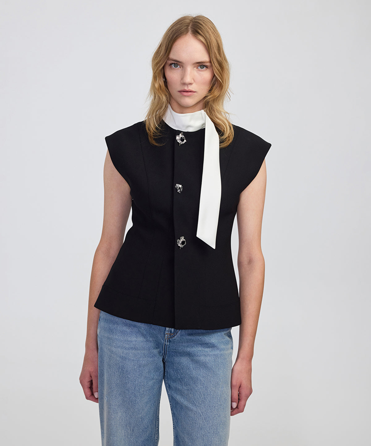Jewel-Button Color-Block Vest