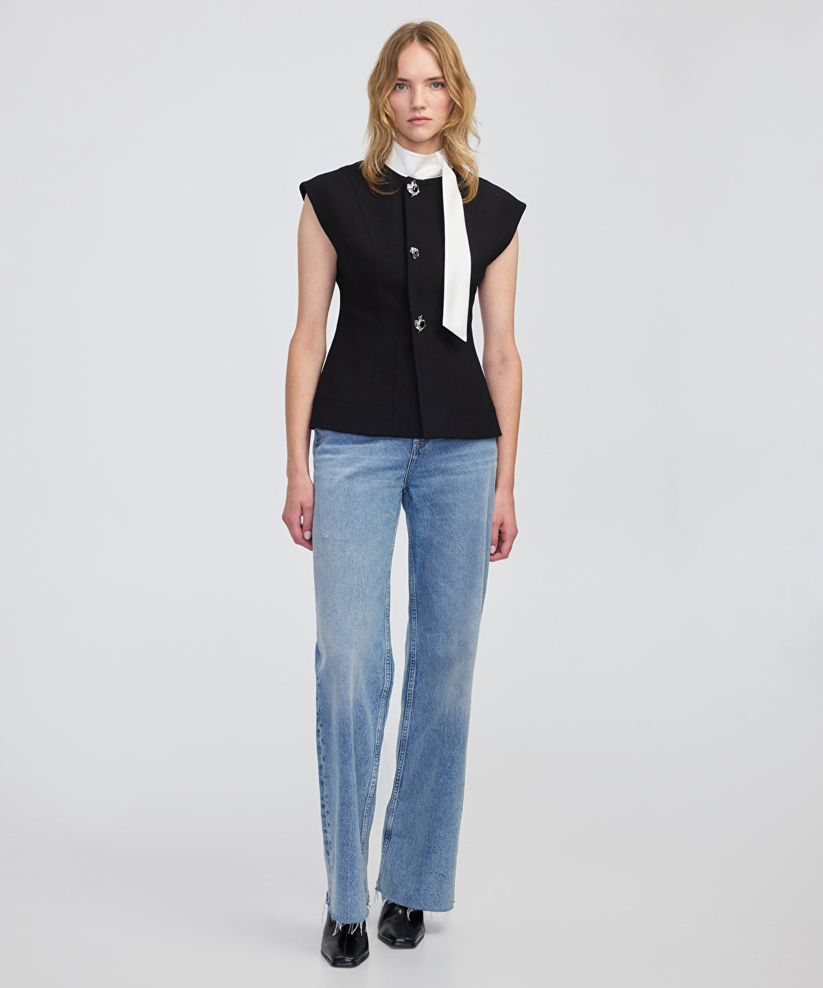 Jewel-Button Color-Block Vest
