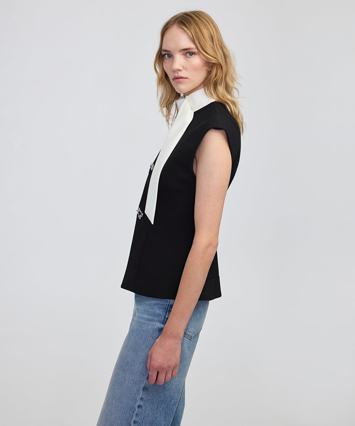 Jewel-Button Color-Block Vest