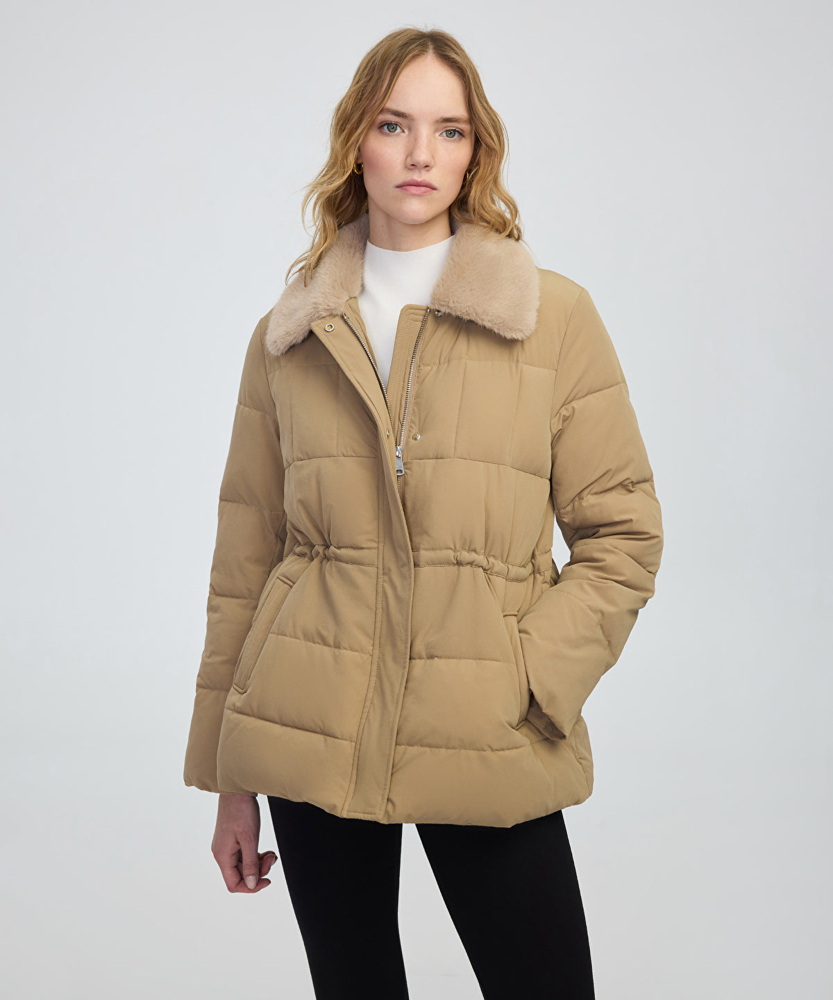 Quilted Puffer with Faux Fur Collar